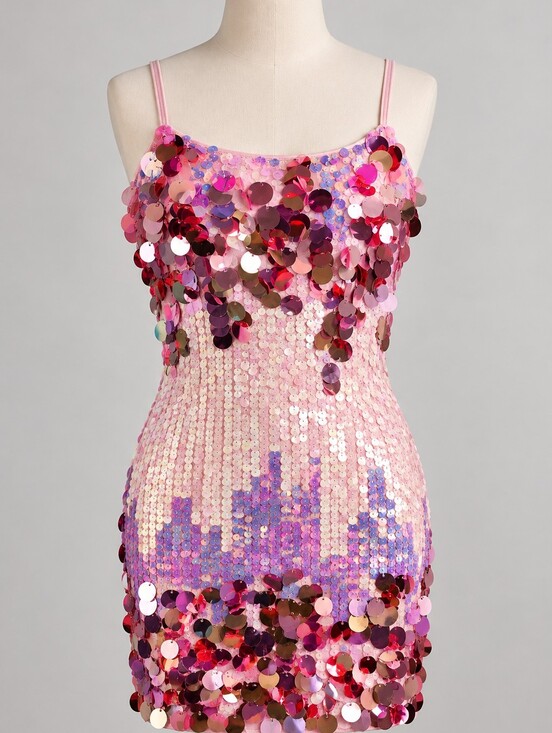 Crystal Doll Dresses & Skirts - Crystal Doll Pink Multicolor Sequin Mini Dress Size M NWT